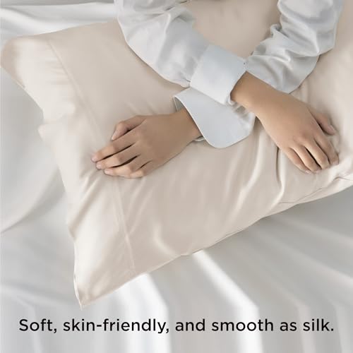Image of Bedsure Ivory Pillow Cases Queen Set of 2, 100% Rayon Derived from Bamboo | Cooling Pillowcases, Similar to Silk Pillow Case Covers with Envelope Closure, PureWoven Bedding Gift, 20x30 Inches