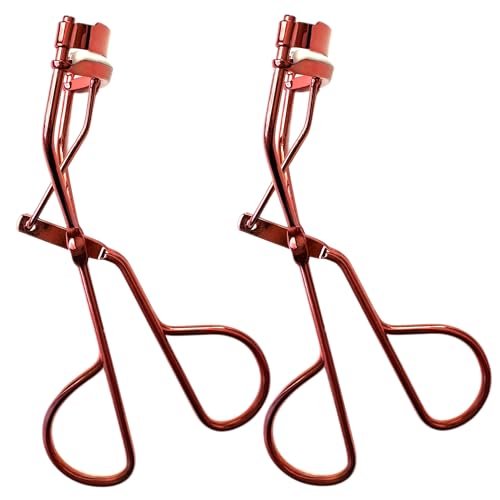 2 Vintage Style Metallic Red Eyelash Curler Easy to Use High Drama Lashes Rubber Coated Non-Slip...