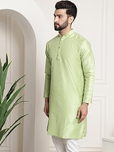 Image of SOJANYA Men's Pintuck Silk Blend Embroidered Kurta
