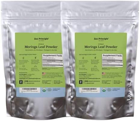Zen Principle 2-Pack Premium Organic Moringa Oleifera Leaf Powder. USDA Certified Organic.