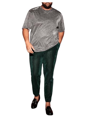 WDIRARA Men's Plus Size Giltter Round Neck T Shirt Short Sleeve Sparkly Party Tee Tops4