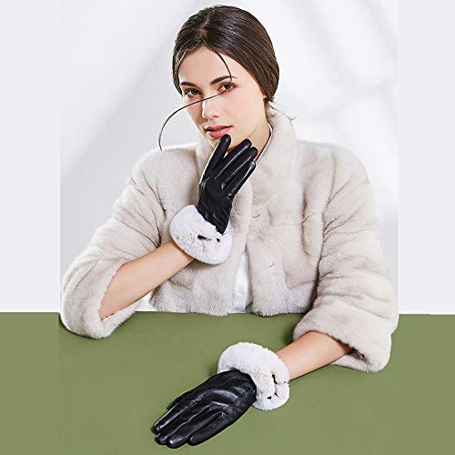 Damen Warme Winter Lederhandschuhe Lammfell Kaninchenhaar Plus Samt Touchscreen Handschuhe Anti-Rutsch Outdoor Sport Handschuhe Echtes Leder Wasserdicht, Winddicht Cover