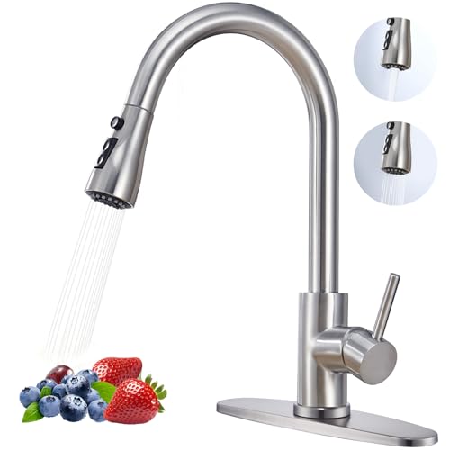 ATPCOLTD Brushed Nickel Kitchen Faucet with Pull Down Sprayer,304 Stainless Steel High Arc Single Handle Classic Sink Faucet with Pull Out Sprayer,Suitable for Farmhouse Camper Laundry Rv Bar