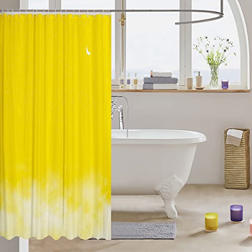 Loussiesd Shiny Star Bath Curtain Moon Star Sky Shower Curtain Gradient Yellow White Bathroom Fabric for Teens Stalls Bathtubs Romantic Style Waterproof Curtains 72x94 Inch - Image 3