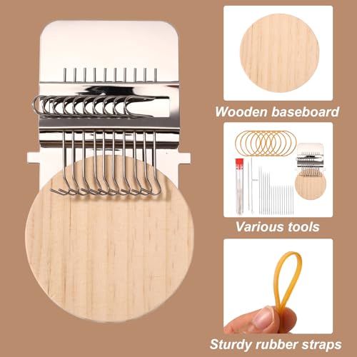 Penitue Flicken Strick Speedweve, Strickflicken-Webrahmen-Set mit Edelstahlnadeln Rundem Holzbrett Gummiband und Spritze für Jeans Socken Kleiderreparaturen Weben und Bastelbedarf