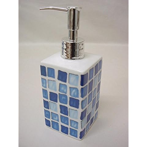 Dosificador Dispensador Jabón Baño Cuadrado Ming 280ML Porcelana Gresite Mosaico Azul Cover