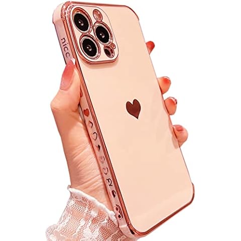 Vepbk Case for iPhone 14 Pro Max, Soft Case Silicone Cover with Love Heart Pattern Design Slim Thin Coloured Flexible TPU Bumper Shockproof Rubber Cover Phone Case for iPhone 14 Pro Max,Rose Gold Cover