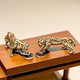 MHYGKTXRA 2 Mini Bronze Tiger Statues for Decorating Living Rooms and Desks, Suitable for Outdoor Pond, Garden, and Lawn Decoration, Landscape Animal Statues