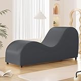 Mjkone Yoga Chair for Adult, Faux Leather Yoga Chaise with Padded Sponge for Living Room Apartment Bedroom, Modern Curved Chaise Lounge Indoor for Stretching Relaxing Exercising, Dark Grey