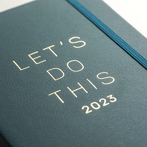 Busy B Goals Diary January to December 2023 - A5 Pine - Faux Leather Week to View Goal Setting Planner with Stickers, Pockets & Notes