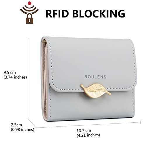 Image of Roulens Wallet for Women RFID Blocking PU Leather Leaf Pendant Card Holder Phone Checkbook Organizer Zipper Coin Purse