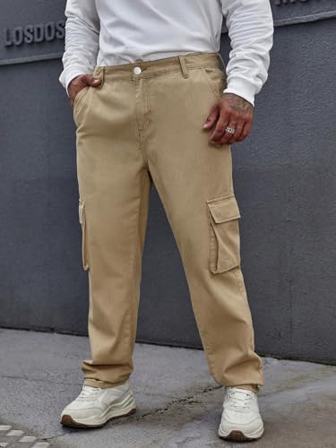 Image of KOTTY Men's Loose Fit Cargo Denim Jeans - Vintage Washed Utility Jeans with Side Pockets