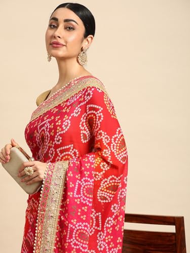 Image of Pandadi Saree Women's Elegance Chiffon Bandhani Saree with Heavy Lehenga Design