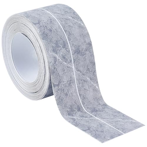 GORGECRAFT 10.5 Feet Marble Caulk Tape Bath Tub Sealant Strip 1.36 Inch Waterproof PVC Self-Adhesive Wall Caulking Sealing Tape for Kitchen Countertop Sink Bathroom Toilet Edge Protector Grey