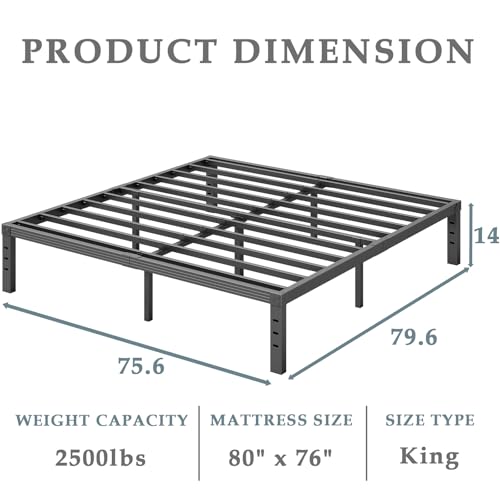 image for FSCHOS Bed-Frame, 14 Inch Metal Platform, No Box Spring Needed, Heavy 