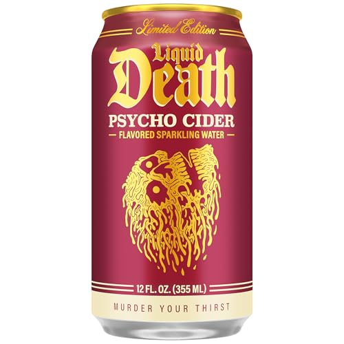 Liquid Death Soda-Flavored Sparkling Water - Psycho Cider (Apple Cinnamon), Less Sugar*, Huge Flavor, No Caffeine, No Artificial Sweeteners, 12 Fl Oz (Pack of 12)