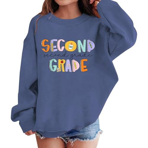 Girl's Preppy Print Letter Crewneck Sweatshirt Long Sleeve Drop Shoulder Pullover First of Day School Shirt Tops