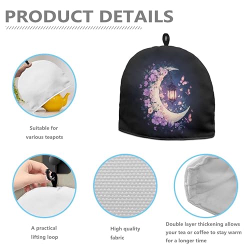 Image of Hudotybom Moon Lantern Teapot Cozies Stain Resistant Thermal Insulated Fabric Teapot Cozy Breakfast Warmer for English Tea Sets Kitchen Home Decoration Tea Pots with Hanging Loop