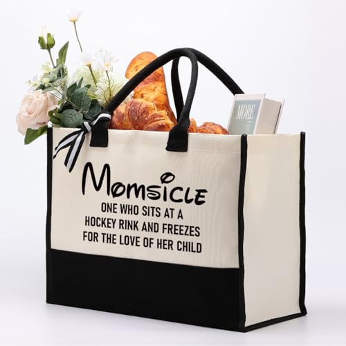 Hockey Mom Canvas Tote Bag, Momsicle Canvas Bag, Canvas Tote Bag for Gifting, Mom Reusable Shopping Bags, Utility Tote, Cotton Canvas Tote Bag for Sports Mom, Gift for Mom Hockey Lover3