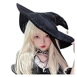 HENGNICE Black Wizard Hat For Women Girls Witch Hat Party Costume Wizard Hat Lolita Halloween Witch Hat With Big Brim Cosplay Performance Props ( Color : Black , Size : One size )