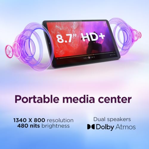 Image of Lenovo Tab One 8.7 inch HD Tablet, MediaTek Helio G85, 4GB RAM, 128GB Storage | (eMMC+64GB SD), 60Hz, Quad Dolby Atmos Speakers, Lightweight Android Tablet, Includes Folio Case, Long Battery Life, Wi-Fi