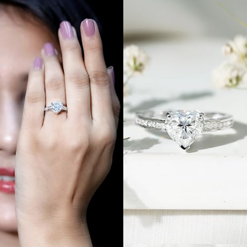 Certified Moissanite 8 mm Heart Engagement Ring, D-Vs1 Quality, Moissanite 2 Carat Ring For Women (Ideal for Gift)2