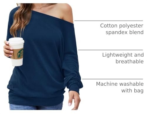 Image of Aifer Women's Off The Shoulder Tops Sexy Long Sleeve Shirts Oversized Fashion Casual Batwing Sweaters Pullover Tunic Tops