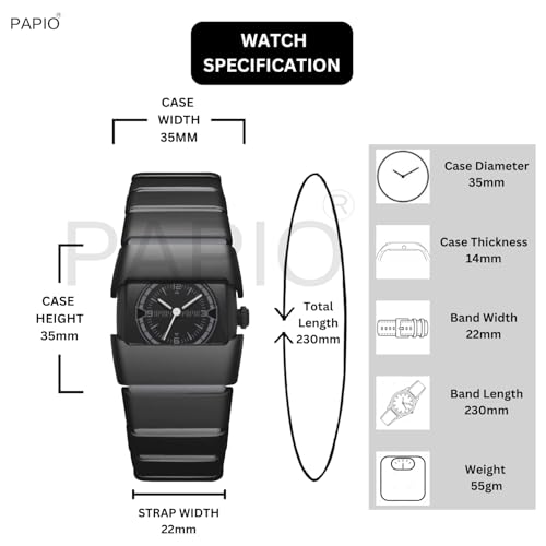 Image of PAPIO Stylish Rectangle Dial Analogue Watch | Premium Plastic Strap | Fashion Unisex Wrist Watch for Men, Boys, Women