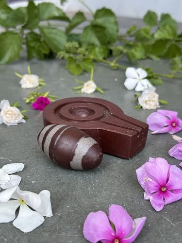 Image of Shivam VASTU AKAL 1.5 inch Original Narmadeshwar Narmada Shivling with 3 inch Narmada Stone Yoni Base Jaladhari (Janeudhari Shivling, Brown Flate Jaladhari)