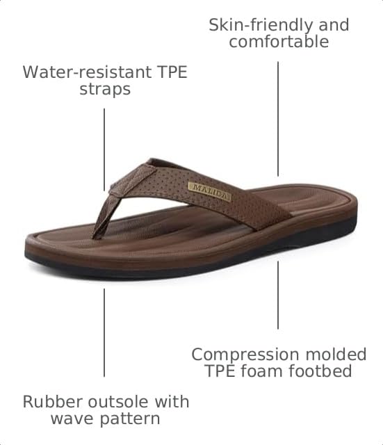 Image of MALIDA Mens Flip Flops Non-Slip Bathroom Shower Shoes Waterproof Cushion foam Indoor and Outdoor Thong Sandals