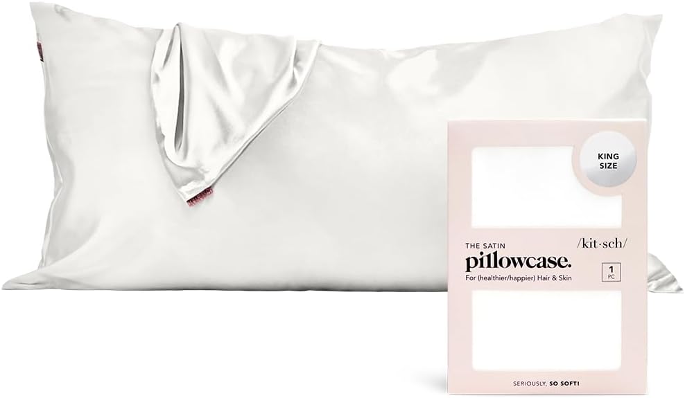 Ivory Satin and Cotton King Pillowcase with Zipper