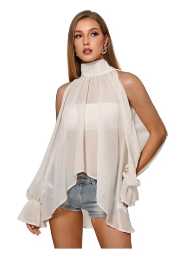 Amazon.com: OYOANGLE Women's Sheer Chiffon Halter Blouse Dressy