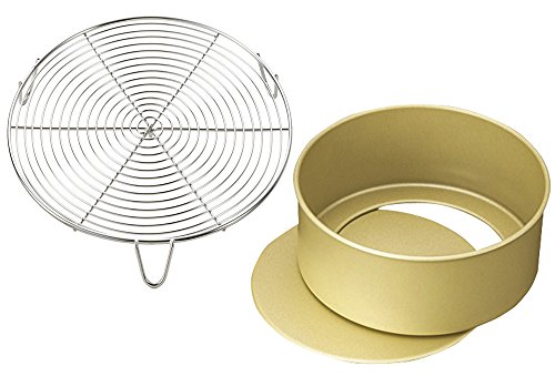 Kai KAI Cake Making Set, Hole Cake Mold, 7.1 inches (18 cm), Aluminum, Fluorinated & Cake Cooler, 8.7 inches (22 cm), Made in Japan