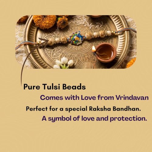 Image of Original Tulsi Rakhi for Brother | Handmade Natural Tulsi Beads Rakhi | Sacred Raksha Bandhan Rakhis for Boys | Traditional Spiritual Rakhi Gift