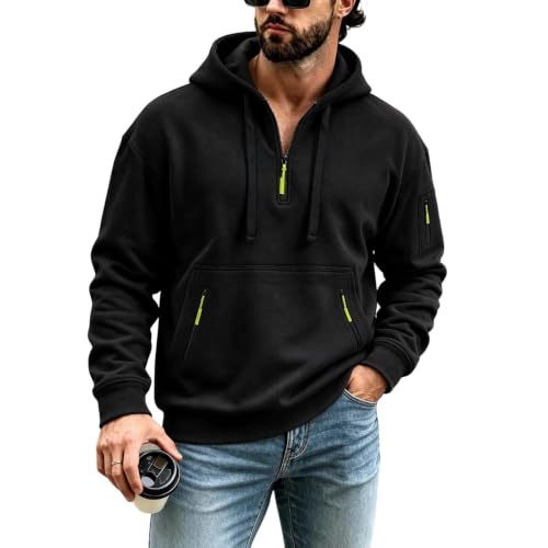 Mens Quarter Zip Hoodie Sleeve Zip Pocket Front Zip Pockets Casual Pullover - image 1