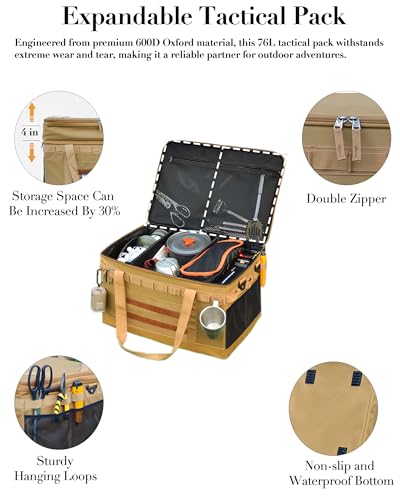 Tactical Camping Storage Bag，Expandable 76L Large Capacity Heavy-Duty Duffel Organizer with Waterproof Bottom, 2 Adjustable Dividers, Collapsible, 900D Oxford Fabric, Outdoor Gear4
