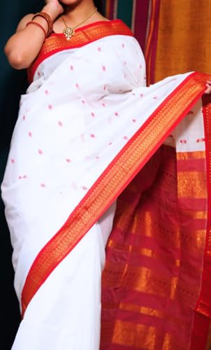 Image of Pure Kalyani Cotton Saree | Zari Border & Blouse Piece - Lata Gadwal Design | Traditional Saree