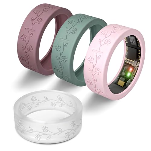 4 Pack Flower Ring Cover for Ultrahuman Ring Air Floral Engraved Anti-Scratch Silicone Smart Ring Accessories for Ultra Human Ring Protector Women