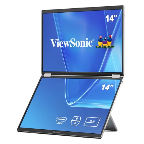 Image of ViewSonic VG1457 Dual Screen 14 Inch 1200p Portable Monitor, Foldable IPS