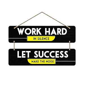 Artvibes Work Hard Motivational Quote Wall Hanger for Home Decor | Office (WH_5406N), Set of 2(Multi 6)