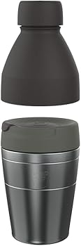 KeepCup Helix Thermal Kit|Reusable Stainless Steel Dual Opening Cup-to-Bottle|Vacuum Insulated,Sealed Travel Mug with Twist-Fit Lid&Water Bottle Lid|Medium 12oz/340m-Bottle 18oz/530ml|Nitro Black