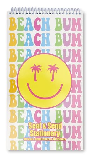 Image of iscream Fold and Send Girls Stationery Card Pad with Seals - Beach Bum | 40 Pack, Cute Design, Spiral Bound, Large 10.5 inch x 5.75 inch Cards, Coordinating Sticker Sheets, Fold and Send, Summer Camp Ready