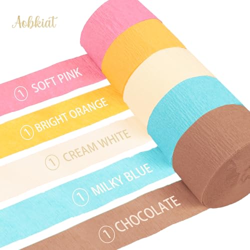 Image of AOBKIAT Birthday Crepe Paper Streamers Party Decorations,5 Rolls Pastel Colorful Streamers for Candyland Theme Baby Shower Wedding Easter Christmas Decorations,1.8 Inch x 82 Ft /Roll