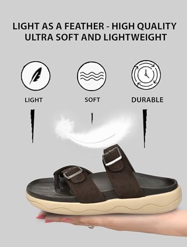 Image of HEALTH FIT Extra Soft Premium Classic Cushion Sliders /with Adjustable Buckle Strap & Light Weight Anti-SkidWaterproof Luxurious Slippers for Men's HF119