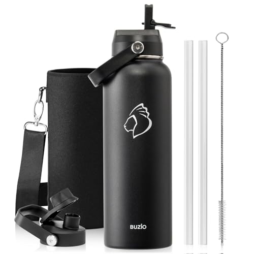Image of BUZIO Triple Wall Vacuum Water Bottle with Dust-Proof Straw & Spout Lids