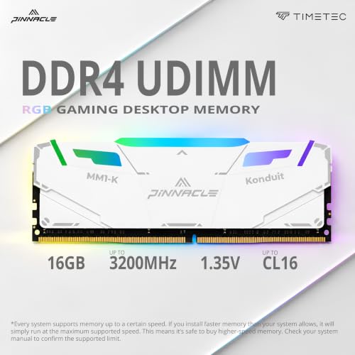 Image of Timetec Pinnacle Konduit RGB DDR4 3200MHz PC4-25600 CL16-18-18-38 XMP2.0 Overclocking 1.35V Compatible for AMD and Intel Desktop Gaming PC Memory Module RAM (RGB White, 64GB KIT(4x16GB))