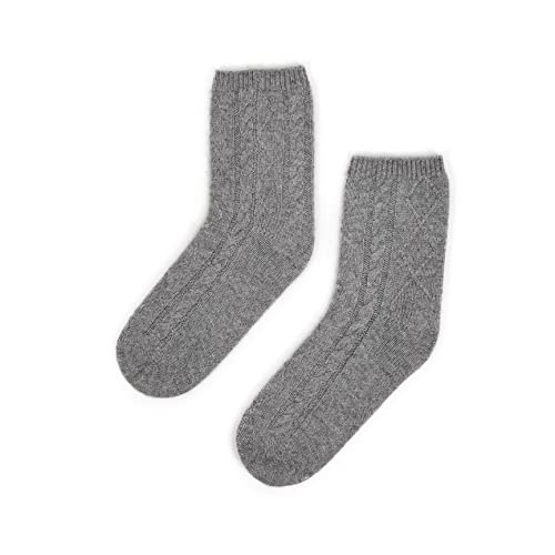 Image of 100% Pure Cashmere Women's Sleep Socks, 3-Ply Ultra Soft Cozy Cable Knit, Luxury Bed Socks for Warmth, Comfort, and Lounging (Grey)