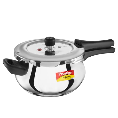 Prestige Deluxe Alpha Svachh Stainless Steel Pressure Cooker with Alpha Base and Deep Lid for Spillage Control (4.0 L Junior Handi)