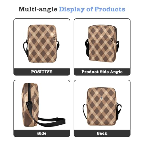 mens messenger bag crossbody Shoulder Bag Women's Purses Adjustable Strap for Outdoor Daily Outdoor Daily- Checkered Yellow White Brown4