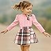 TITKKOP Toddler Girl Plaid Outfits Fall Winter Dress Knit Ribbed Bow Sweatshirt Tops and Button Fashion Skirts Set（pink,3T